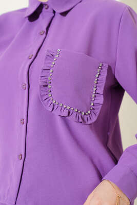 Cep Taşlı Fırfırlı Etekli İkili Takım Lila - Thumbnail