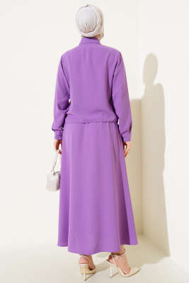 Cep Taşlı Fırfırlı Etekli İkili Takım Lila - Thumbnail