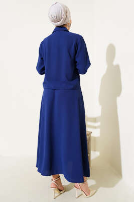 Cep Taşlı Fırfırlı Etekli İkili Takım Lacivert - Thumbnail