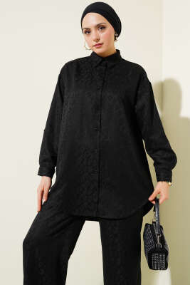 Leopar Desenli Jakar İkili Takım Siyah - Thumbnail