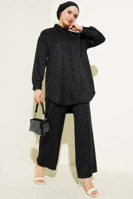 Leopar Desenli Jakar İkili Takım Siyah - Thumbnail