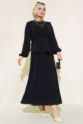 Pazarium - Bel Tünelli Etekli Ayrobin İkili Takım Siyah