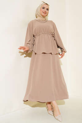 Pazarium - Bel Tünelli Etekli Ayrobin İkili Takım Latte