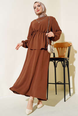 Pazarium - Bel Tünelli Etekli Ayrobin İkili Takım Kahve