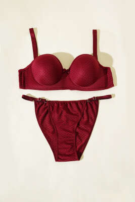 Yekpare Desteksiz Sütyen Takım Bordo - Thumbnail