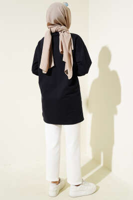 Kelebek Baskılı İki İplik Tunik Lacivert - Thumbnail