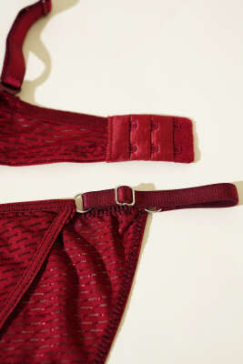 Double Destekli Sütyen Takım Bordo - Thumbnail