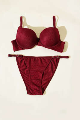 Double Destekli Sütyen Takım Bordo - Thumbnail