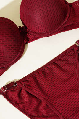 Double Destekli Sütyen Takım Bordo - Thumbnail