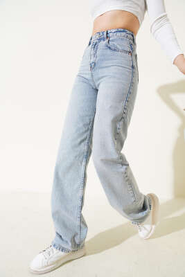 Pazarium - Geniş Paça Palazzo Kot Pantolon Kar Orta