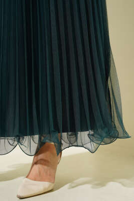 Fırfırlı Pileli Tül Etek Zümrüt - Thumbnail