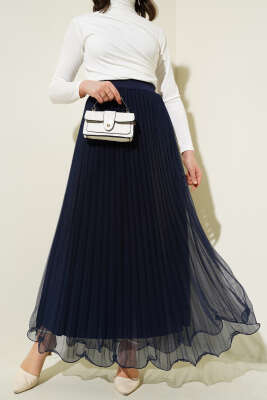 Fırfırlı Pileli Tül Etek Lacivert - Thumbnail