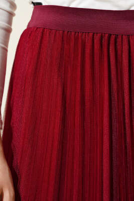 Fırfırlı Pileli Tül Etek Bordo - Thumbnail