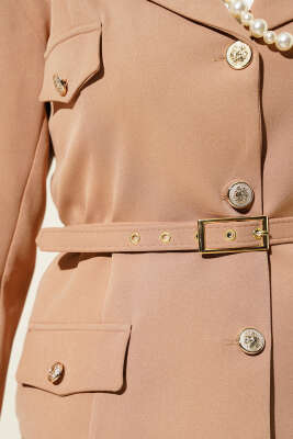 Cep Kapaklı Pileli Etekli İkili Takım Latte - Thumbnail