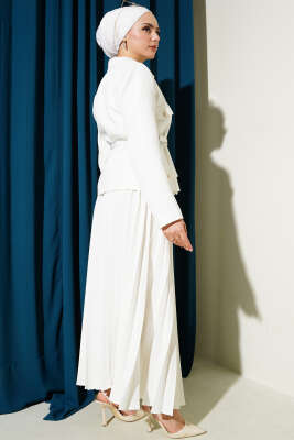 Cep Kapaklı Pileli Etekli İkili Takım Ekru - Thumbnail