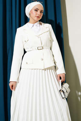 Cep Kapaklı Pileli Etekli İkili Takım Ekru - Thumbnail