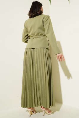 Cep Kapaklı Pileli Etekli İkili Takım Çağla Yeşili - Thumbnail