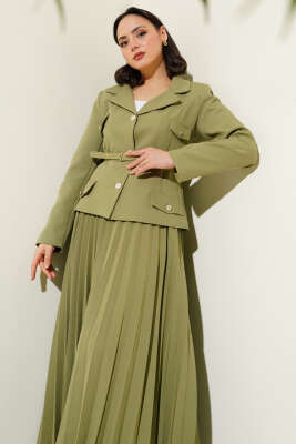 Cep Kapaklı Pileli Etekli İkili Takım Çağla Yeşili - Thumbnail