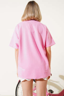 90's Baskılı Kısa Kol T-shirt Pembe - Thumbnail