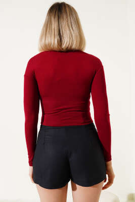 Kayık Yaka Uzun Kol Body Bordo - Thumbnail