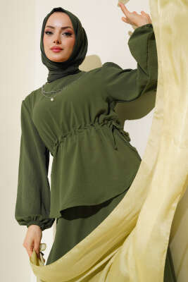 Pazarium - Bel Tünelli Etekli Ayrobin İkili Takım Haki