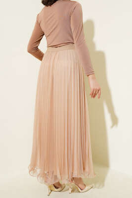 Bel Lastikli Pileli Fırfırlı Tül Etek Büsküvi - Thumbnail