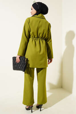 Bel Tünelli Biye Detaylı İkili Takım Yağ Yeşili - Thumbnail