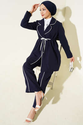 Bel Tünelli Biye Detaylı İkili Takım Lacivert - Thumbnail