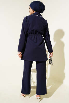 Bel Tünelli Biye Detaylı İkili Takım Lacivert - Thumbnail