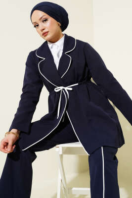 Bel Tünelli Biye Detaylı İkili Takım Lacivert - Thumbnail