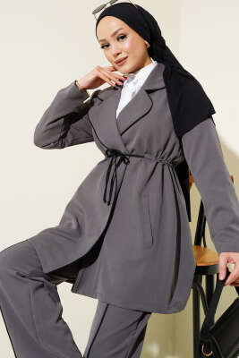 Bel Tünelli Biye Detaylı İkili Takım Füme - Thumbnail