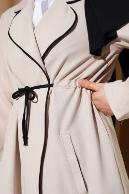 Bel Tünelli Biye Detaylı İkili Takım Bej - Thumbnail