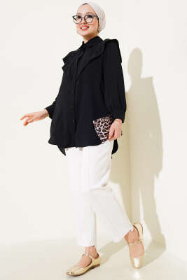 V Detaylı Gömlek Siyah - Thumbnail