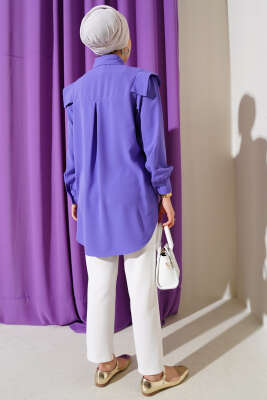 V Detaylı Gömlek Lila - Thumbnail