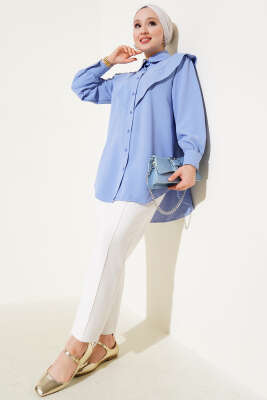 V Detaylı Gömlek Bebe Mavi - Thumbnail