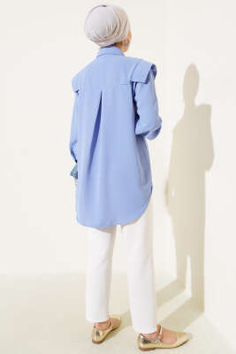 V Detaylı Gömlek Bebe Mavi - Thumbnail