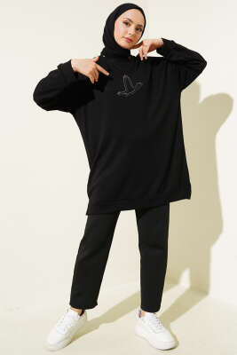 Loyşa Kuş Taşlı Tunik Siyah - Thumbnail