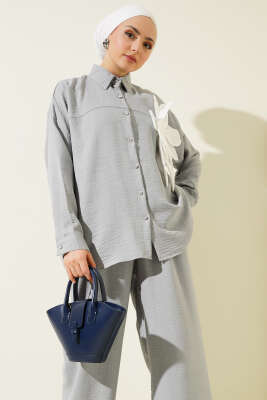 Çiçek Aksesuarlı Tunik İkili Takım Gri - Thumbnail