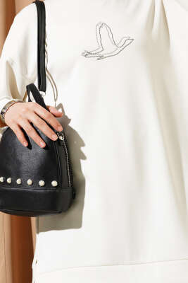 Loyşa Kuş Taşlı Tunik Ekru - Thumbnail