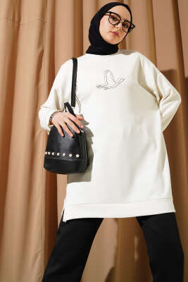 Loyşa Kuş Taşlı Tunik Ekru - Thumbnail