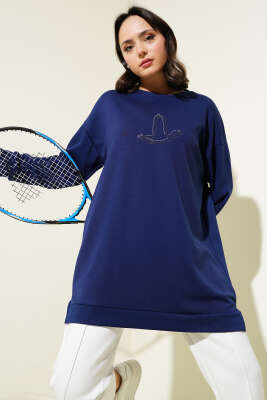 Loyşa Kuş Taşlı Tunik Lacivert - Thumbnail