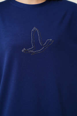 Loyşa Kuş Taşlı Tunik Lacivert - Thumbnail