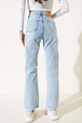 Yıpratmalı Boru Paça Kot Pantolon Kar Açık - Thumbnail