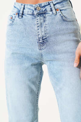 Yıpratmalı Boru Paça Kot Pantolon Kar Açık - Thumbnail