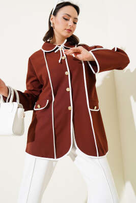 Pazarium - Bebe Yaka Ceket Kahve