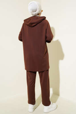 Kanguru Cepli Fermuarlı İkili Takım Kahve - Thumbnail