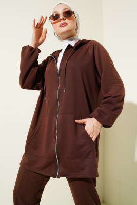 Kanguru Cepli Fermuarlı İkili Takım Kahve - Thumbnail