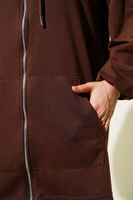 Kanguru Cepli Fermuarlı İkili Takım Kahve - Thumbnail