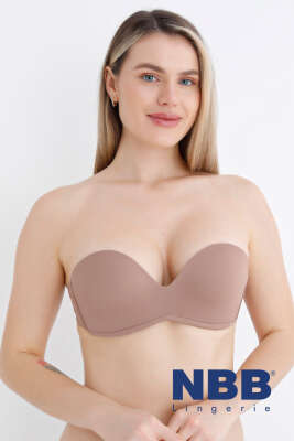 Pazarium - NBB Straplez Destekli Balensiz Sütyen Vizon