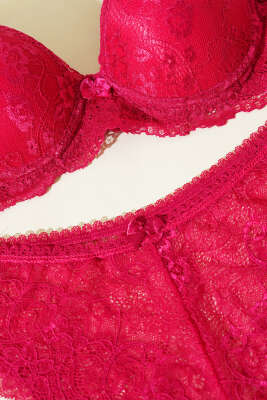 Dantelli Desteksiz Sütyen Takım Vişne - Thumbnail